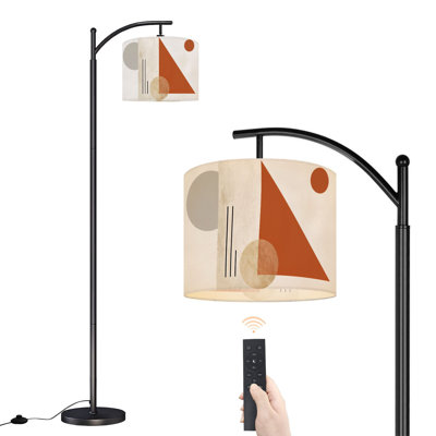 Arc Floor Lamp Abstract Geometric Shapes Triangles Circles Lines Earthy Floor Lamps with Remote LED Lights Adjustable Lamp Shades Tall Standing Lamps for Reading Office Living Room