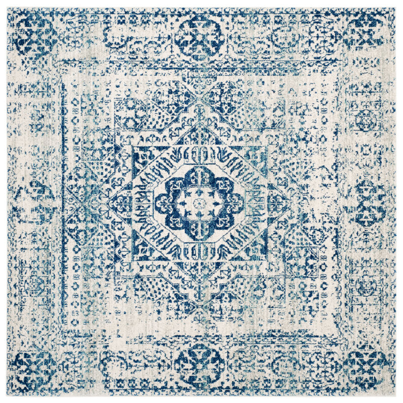 Tapis oriental bleu / ivoire Annette, Carré 5 pi 3 po