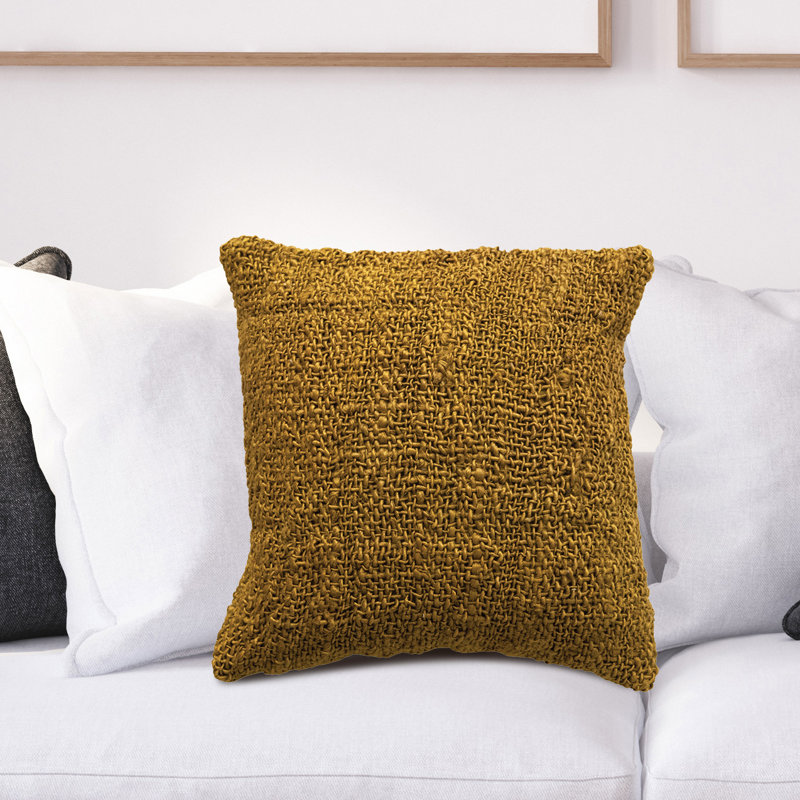 Chartreuse Square Woven Cotton and Jute Throw Pillow, 20"