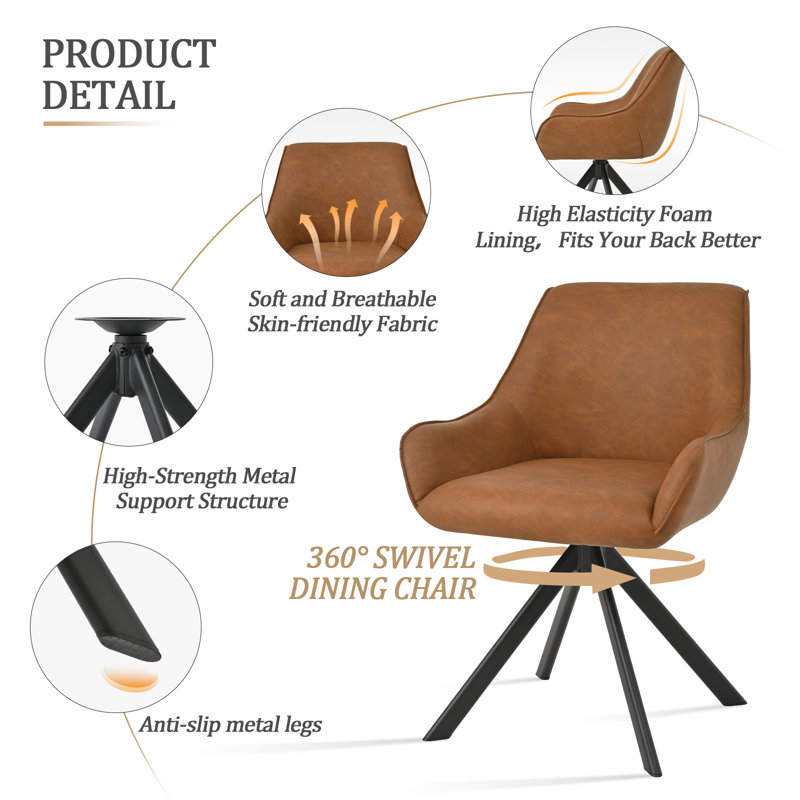 Gefjun 46 cm H Upholstered Low Back Armchair, Set of 6, Light Brown Faux Leather