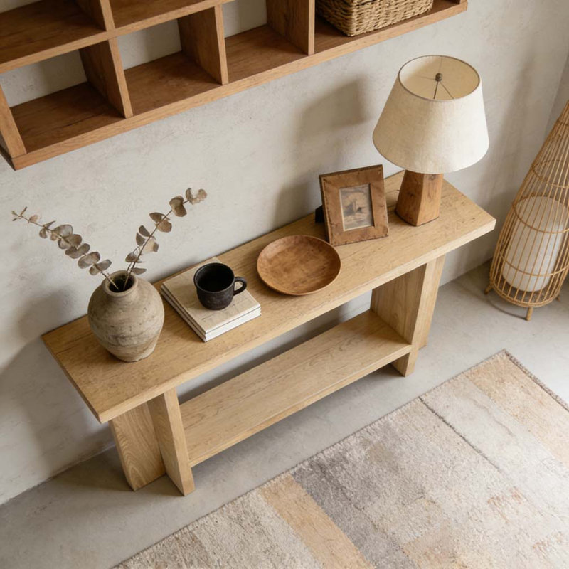 60''Console Table with T-Shaped Legs and Holds up to 120lbs, Natural