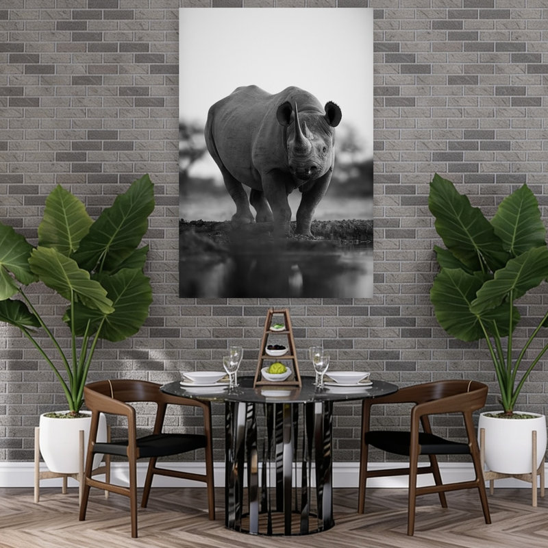 «Majestic Black Rhino», art mural contemporain abstrait, 60" H x 40" W