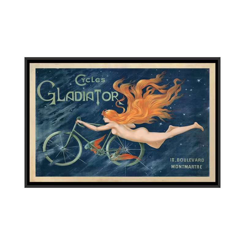 " Cycles Gladiator, 1895 Ca. " by Top Art Portfolio, 32" H x 48" W x 1.5" D, No Mat, Black Floater Framed Canvas