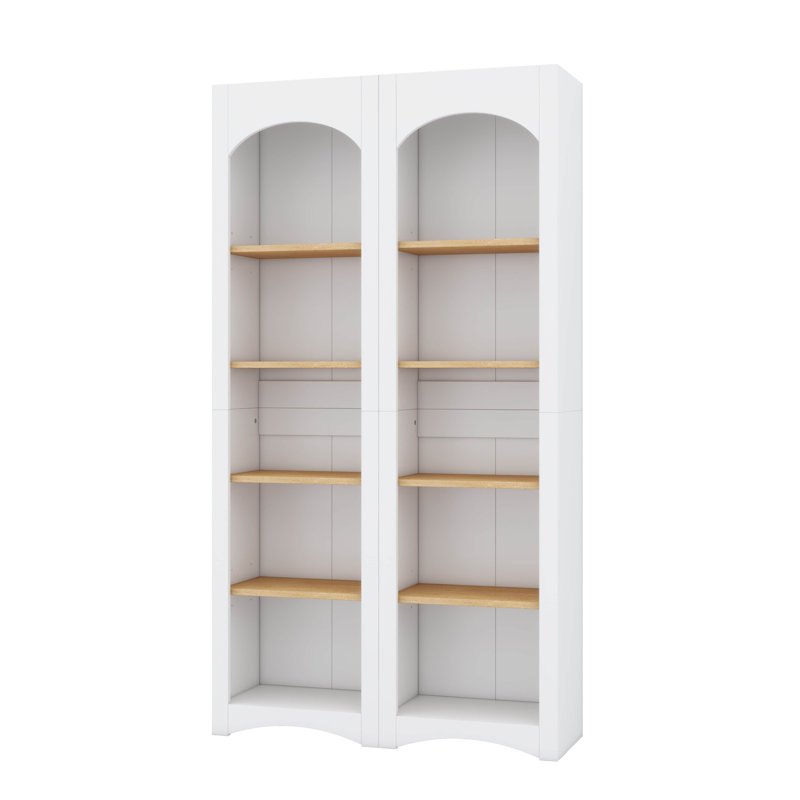 Bibliothèque moderne à 5 niveaux, ensemble de 2 bibliothèques, ensemble de rangement bicolore avec tablettes réglables, Blanc