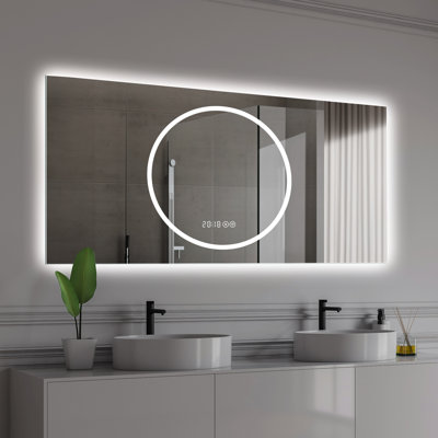 48"x24" Bathroom Mirror With 5mm Copper- Silver Glass, Fog, 3 Color Temperatures, Dimmable, Crystal-clear Reflection Secure Mounting
