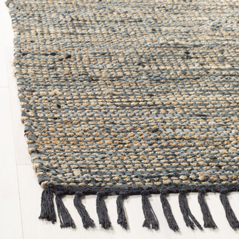 Roslindale Vintage Leather Hand Woven Leather, Jute, And Cotton Rug, Square 6'