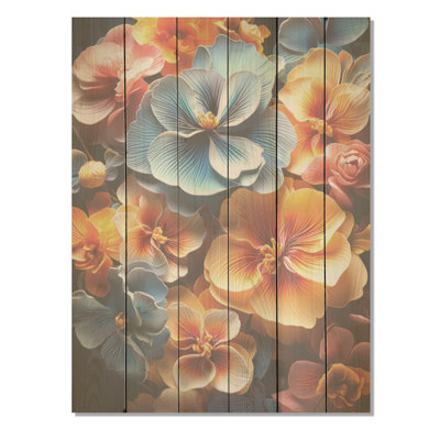 Vibrant coloré Pansy Medley I - Art sur bois de pin naturel