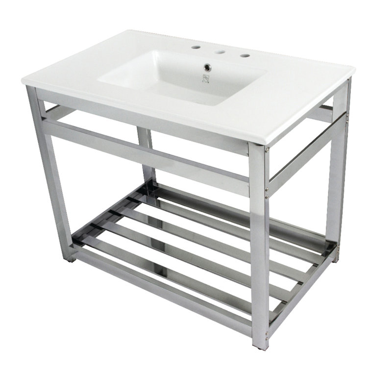 Quadras Ceramic Rectangular Console Bathroom Sink with Overflow
