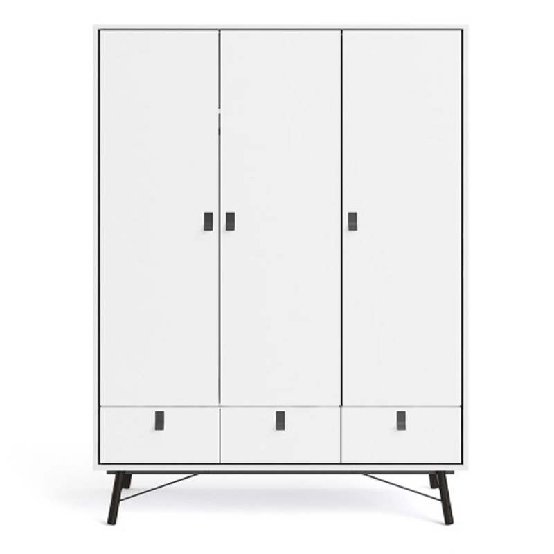 Adakras 3 Door Solid Wood Wardrobe, White