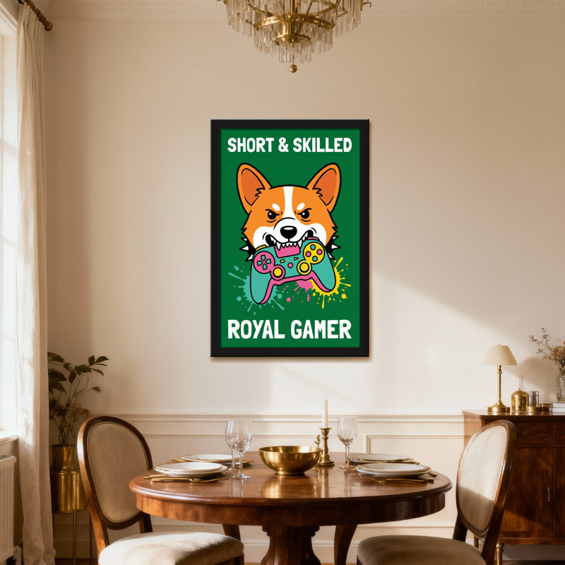 Animals Corgi Holding Controller With Angry Expression, 16" H x 24" W, Wrapped Canvas, Does Not Apply