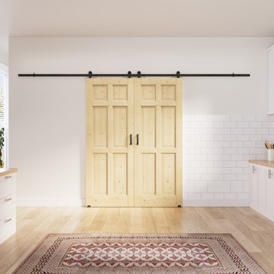 2x30in.x 80in.6 Paneled Pine Door Slab Unfinished Surface With All Barn Door Hardware Kit