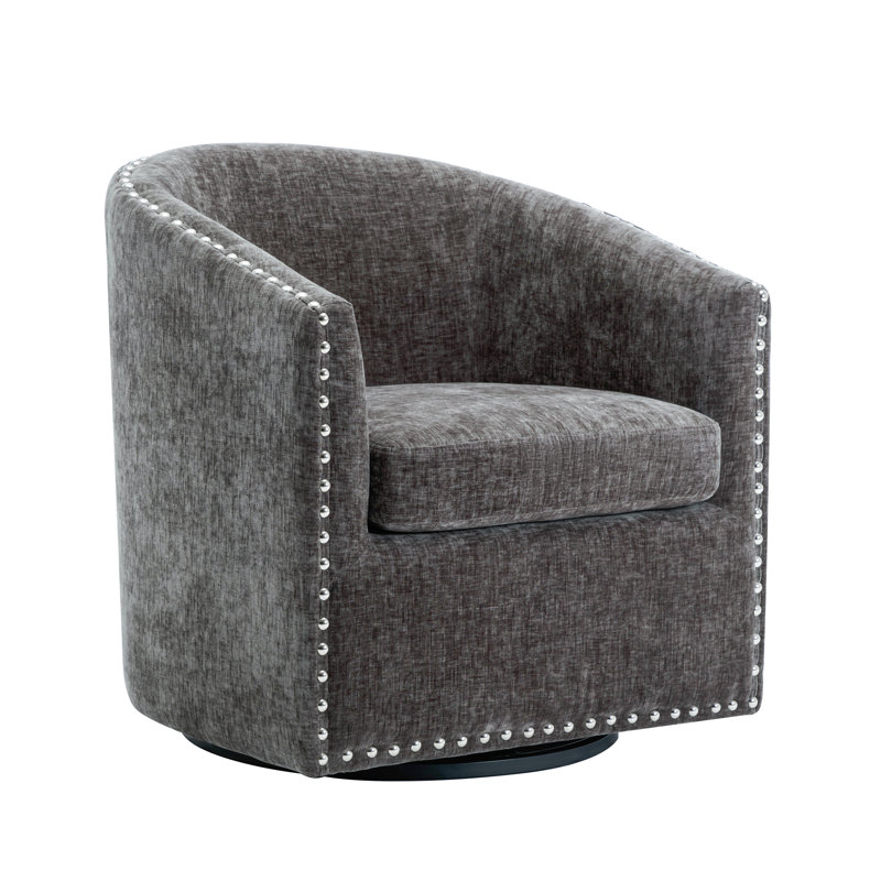 Fauteuil d'appoint pivotant en tissu Wanti, Mélange de polyester gris foncé