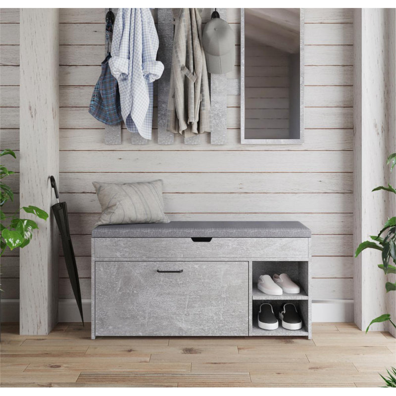 Banc de rangement rembourré Bronius, Gris