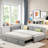 Upholstered L-shaped Daybed With Pop Up Trundle, Usb Ports And Square-block Pattern-163143560