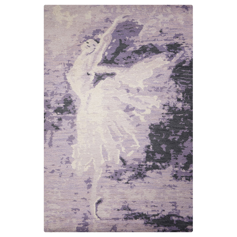 Tapis intérieur mauve en laine mauve contemporain fait à la main, Rectangle de 5 pi x 8 pi