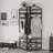 Corner Hall Tree Belt Shoe Stool Entrance Cloak Rack With 10 Metal Movable Hooks Floor Stand Clothes Hanger Shoe Rack-2078783630