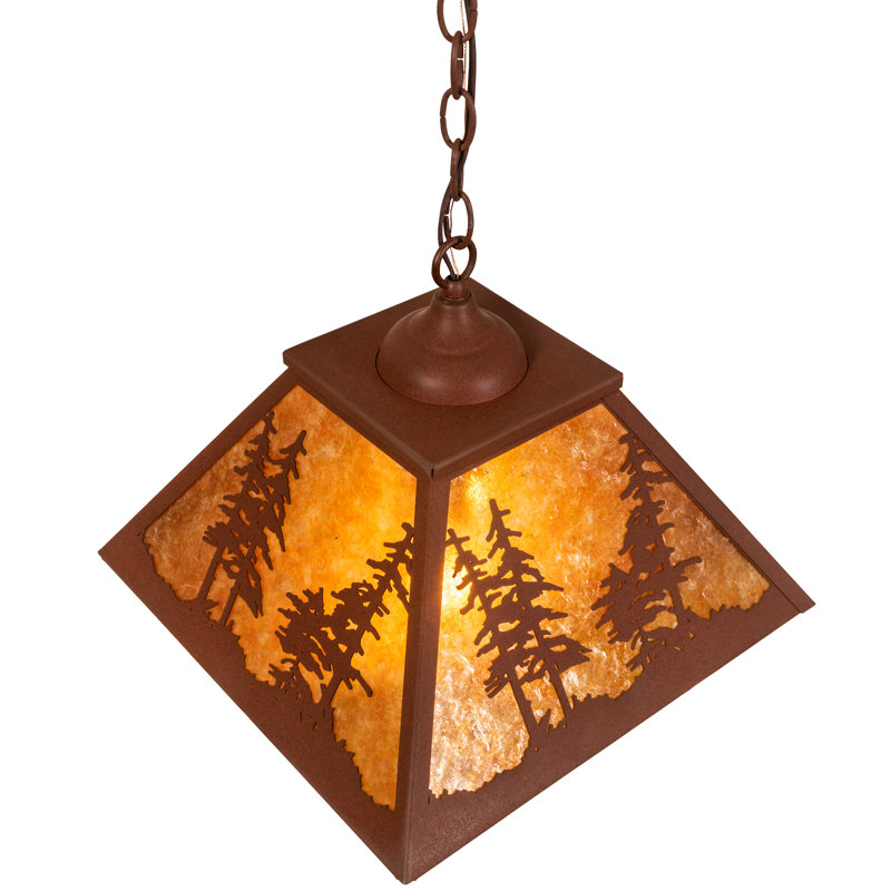 Tall Pines Pendant, 50" H x 16" W x 16" D, Amber Mica, Red Rust