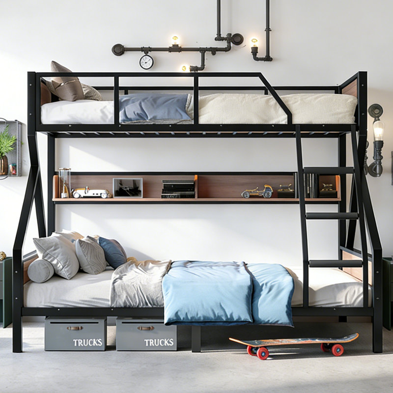 Lit superposé simple en échelle Black & Walnut, Simple TG sur grand