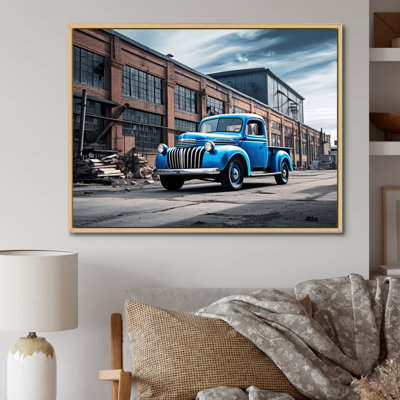 Blue Pickup Truck Industrial Drive I - Transportation Canvas Wall Art