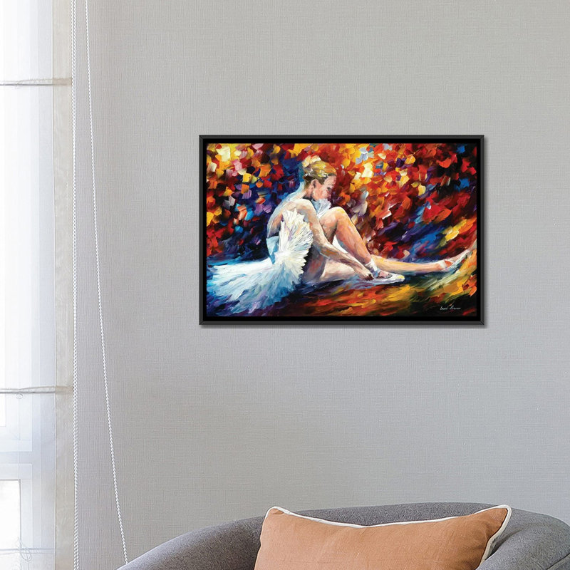 « young ballerine », art mural sur toile tendue, H 18 po x l 26 po x P 1,5 po, Toile avec cadre noir, Pas de tapis