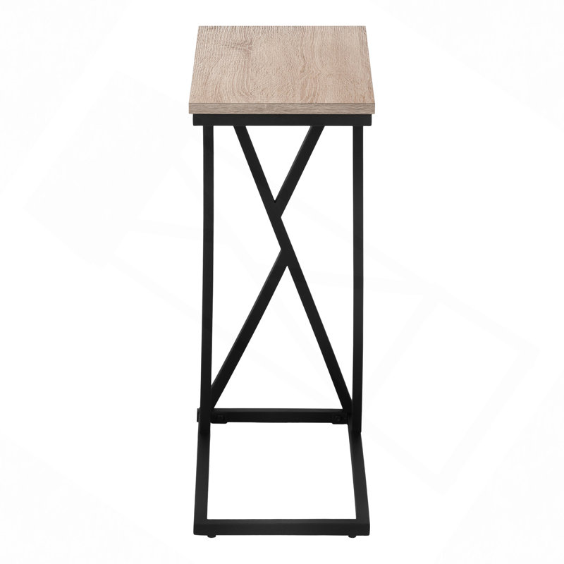 Table d'appoint, en forme de C, bout, côté, collation, salon, chambre à coucher, stratifié brun, métal noir, contemporain, moderne