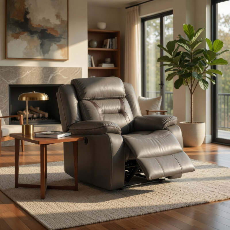 Fauteuil inclinable électrique oscillant de 37 po de largeur Antwian, Faux cuir gris