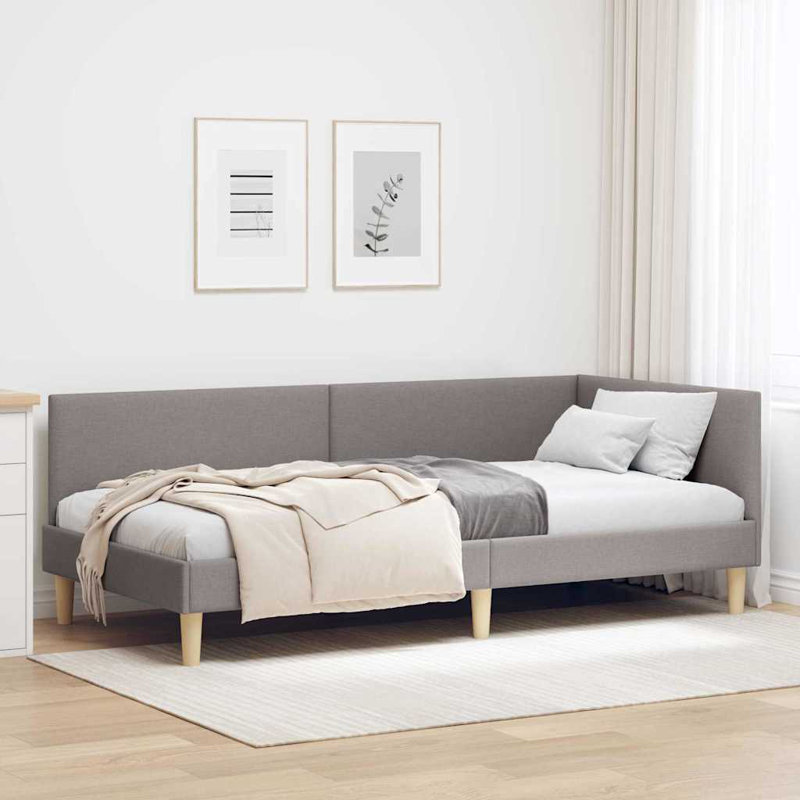 vidaXL Corner Bed Frame with Headboard Velvet, Taupe