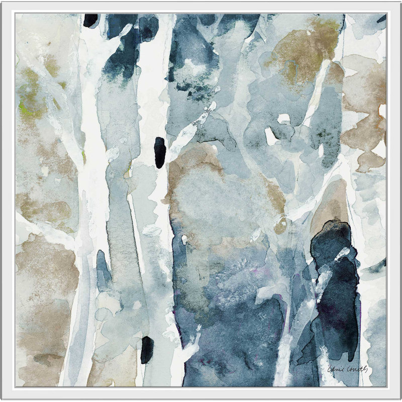 «Blue On The Hill Square I», reproduction de peinture à l'aquarelle, H 21,5 po x l 21,5 po x P 2 po, Cadre flottant blanc
