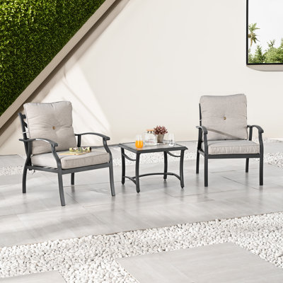 3-Piece Outdoor Chat Set With Cushioned Armchairs And Side Table by Winston Porter