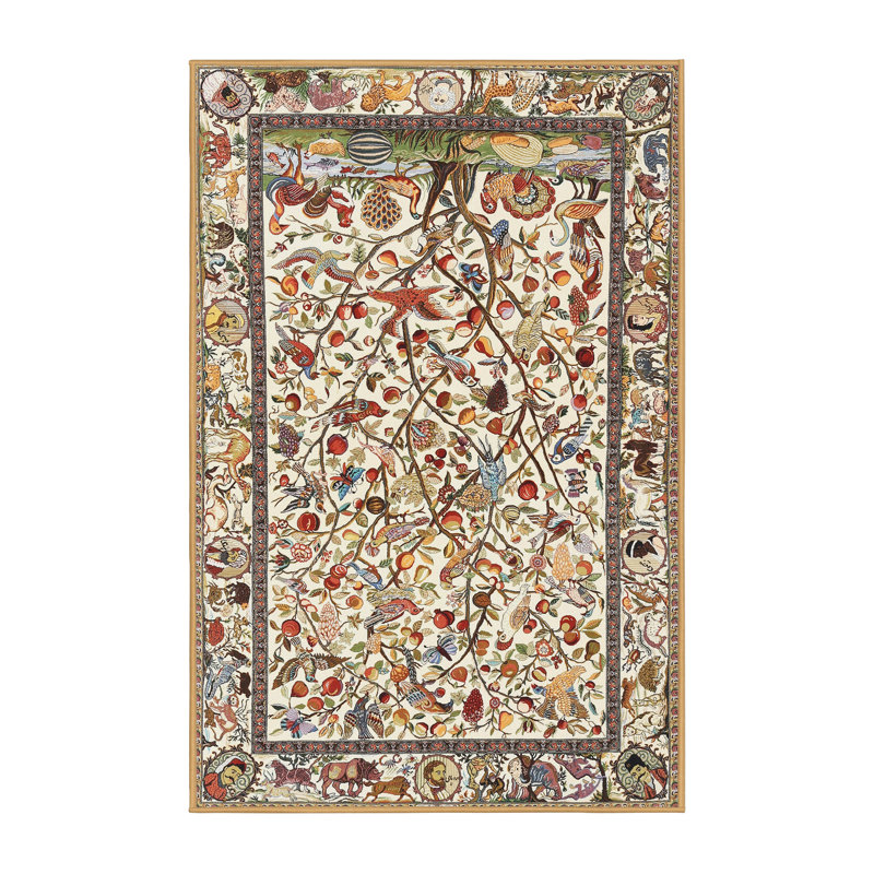 Tapis traditionnel gris / beige / rouge, Carré 3 pi