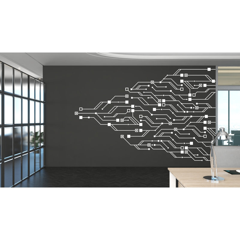 Autocollant de code de circuit imprimé binaire, décalcomanies murales en vinyle technologie, décor de circuit d'ordinateur, autocollant mural pour la science du logiciel, bureau 546RS