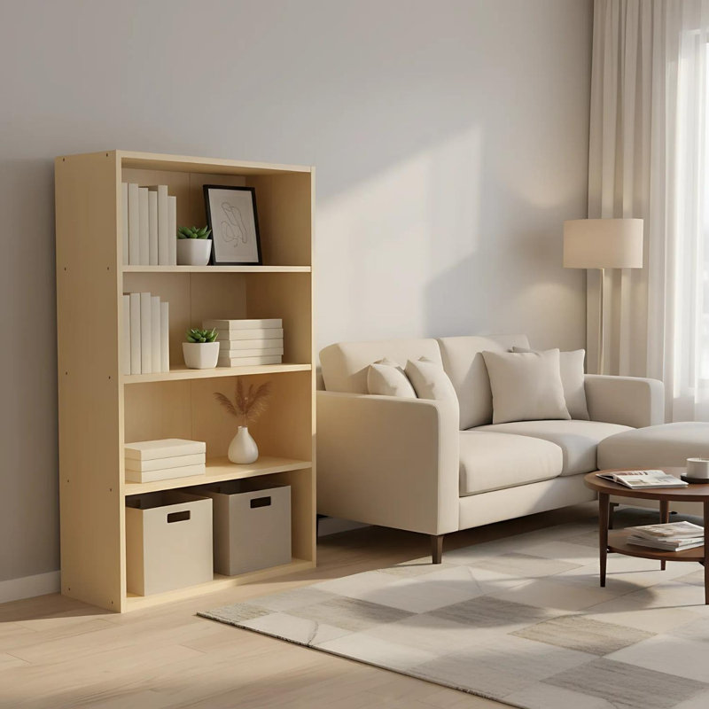 Pasir 4-Tier Open Shelf Steam Beech Display Bookcase Living Room Storage Modern, Steam Beech