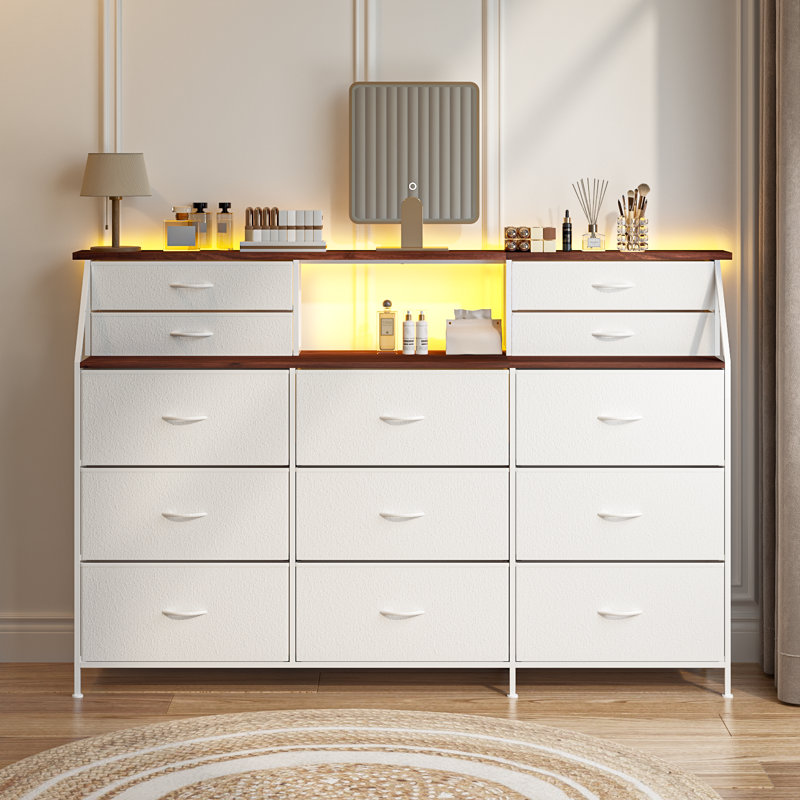 70" Bedroom Dresser With 13 Large Drawers, White