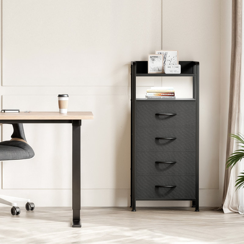 4 Drawer 36'' Tall Nightstand with Charging Station & LED Light Strip, Black