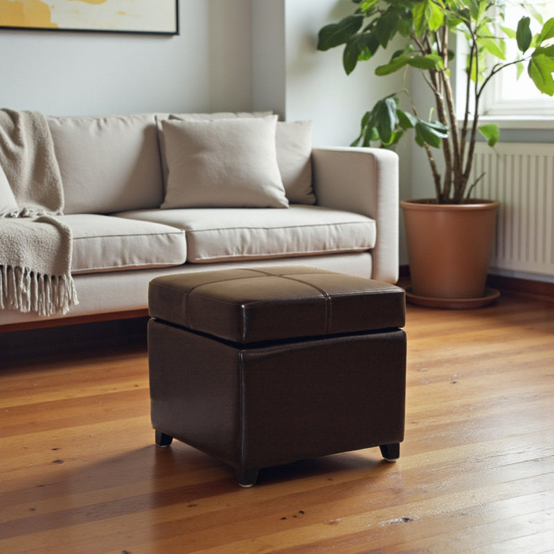 Repose-pieds standard en similicuir brun foncé Aleyza, H 16 po x l 18 po x P 18 po, Similicuir brun foncé