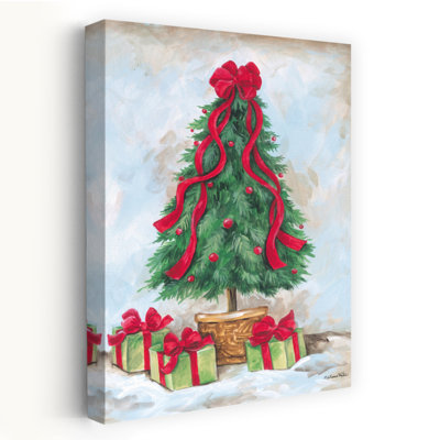 Red Bow Christmas Tree - Contemporary Christmas Tree Red Ribbons Holiday Decor Art