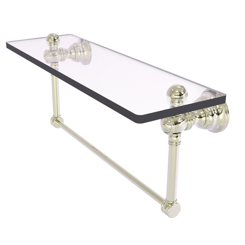 Freyja Glass Accent Shelf with Towel Bar, Polished Nickel, 5.54" H x 16" W x 7" D