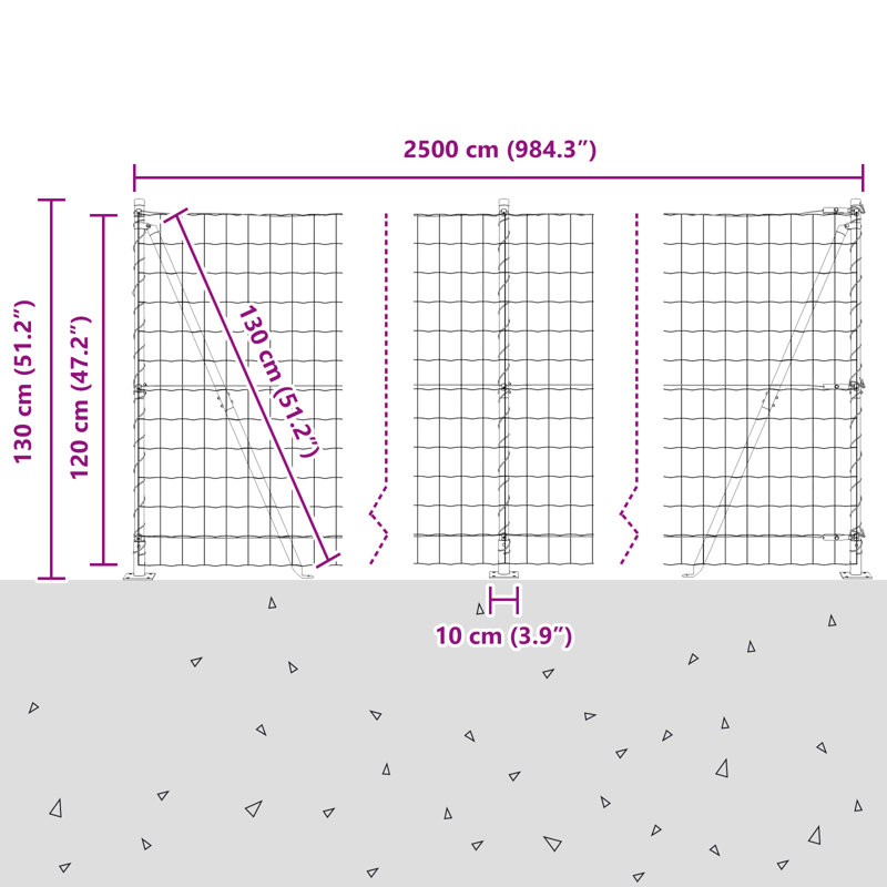 Galvanised Steel Border Fencing, 120 x 2500 x 0.2 cm, Grey