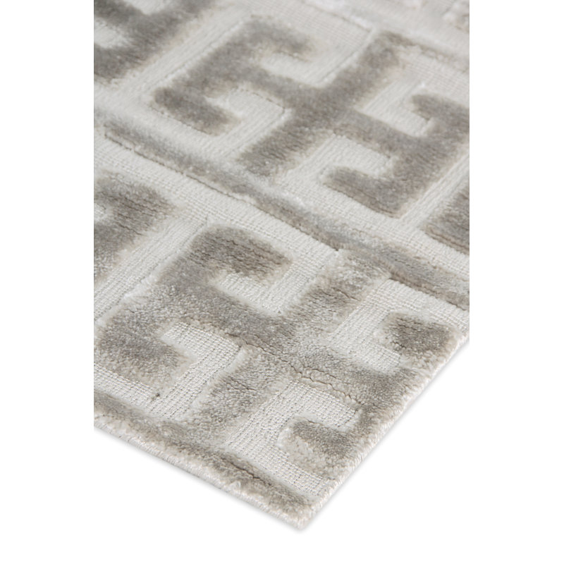 Kingsley Silk Geometric Area Rug in Silver, Rectangle 6' x 9'