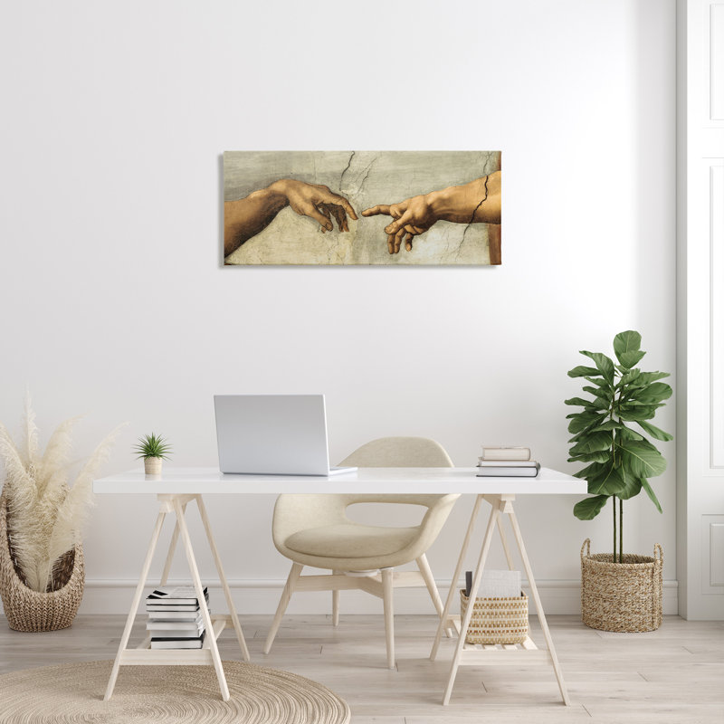 Mains de la création d'Adam, art mural sur toile tendue XL par Michelangelo, H 17 po x l 40 po x P 1,5 po