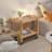 Solid Rubberwood Rolling Side Table with Lockable Wheels and Removable Tray