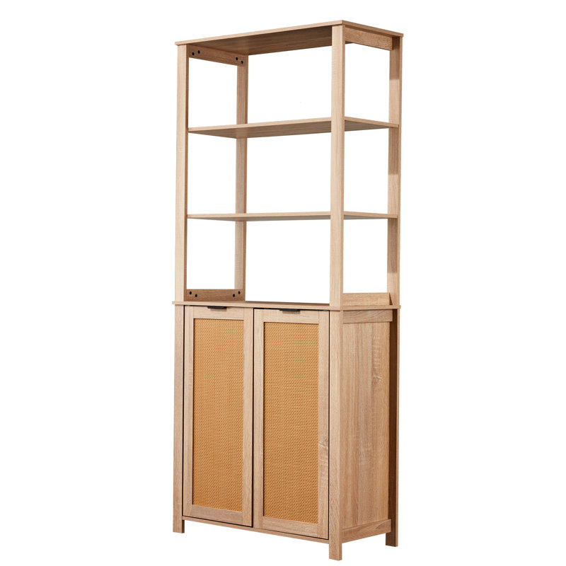 Bibliothèque Bay Isle Home ™ en rotin avec armoire, bibliothèque autoportante robuste, bibliothèques avec rangement ouvert pour le salon
