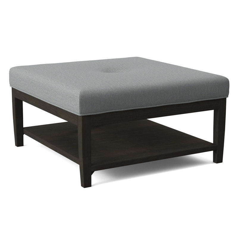Hammond Square Ottoman, Antique Black Finish, Light Blue Performance Fabric; 0851-55
