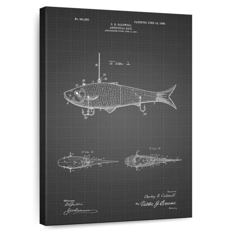 Black Grid Fishing Artificial Bait Poster, 24" H x 16" W