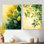 Feuilles d'été vertes et jaunes, collage de feuillage I - ensemble de 2 reproductions d'art mural en métal botanique
