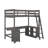 Full Size Loft Bed With U-Shaped Desk, Drawers And Shelves-701333145