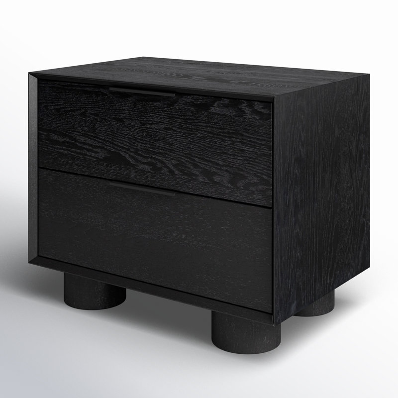 Addyson Wood 2 Drawer Nightstand, Black
