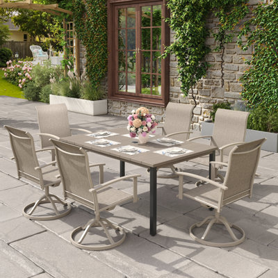 Ensemble repas d'extérieur rectangulaire pour 6 personnes avec fauteuils pivotants
