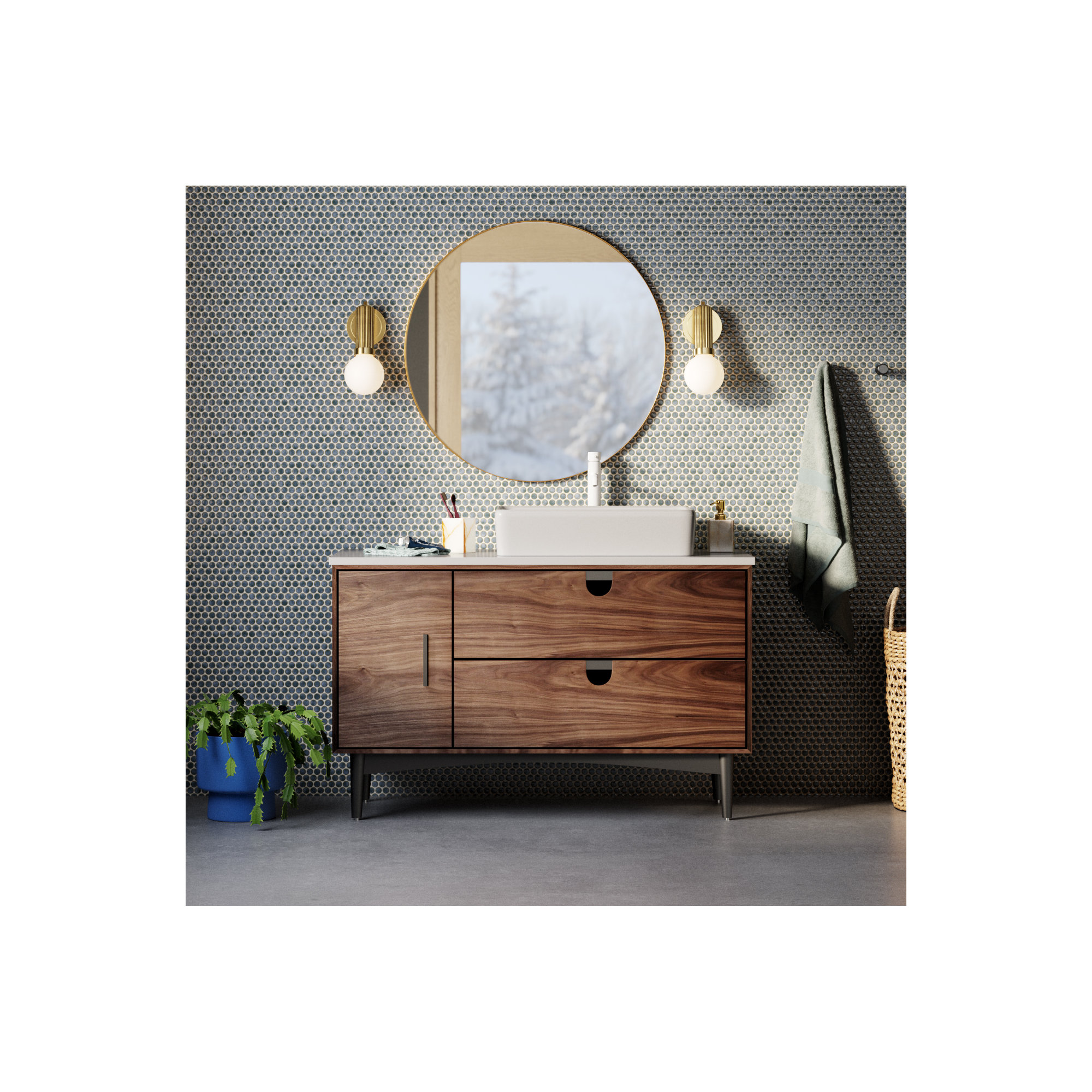 Antonina 47.24" Single Bathroom Vanity Set, Walnut/Black