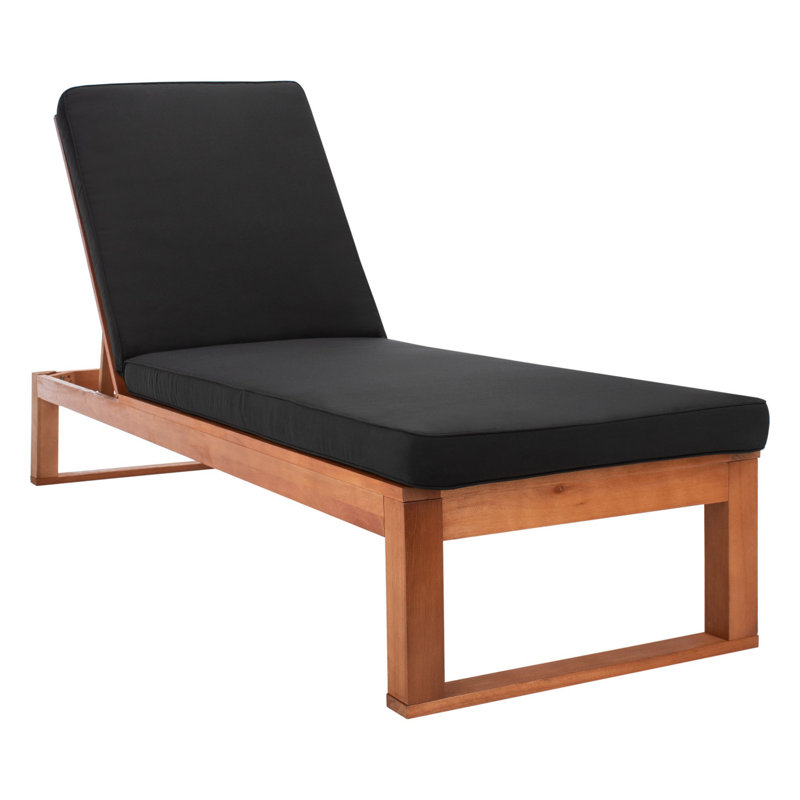 Chaise longue simple inclinable en eucalyptus avec coussins 80,9 po Faunce, Noir, Naturel